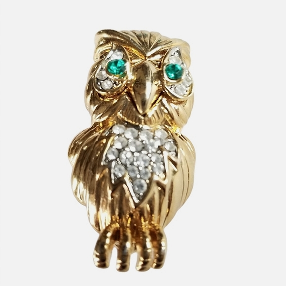 David Collection Gold Tone Rhinestone Owl Brooch - Picture 9 of 12